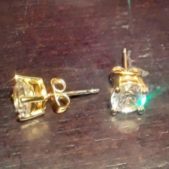 14CT Yellow Gold Stud Simulated Diamonds Earrings, Sterling silver&RP - Picture 5 of 7